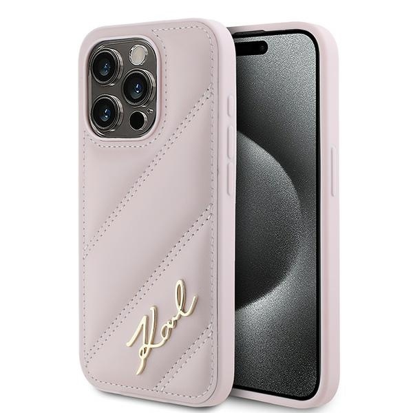 Husa pentru iPhone 15 Pro, Diagonal Quilted Script, Karl Lagerfeld - Roz