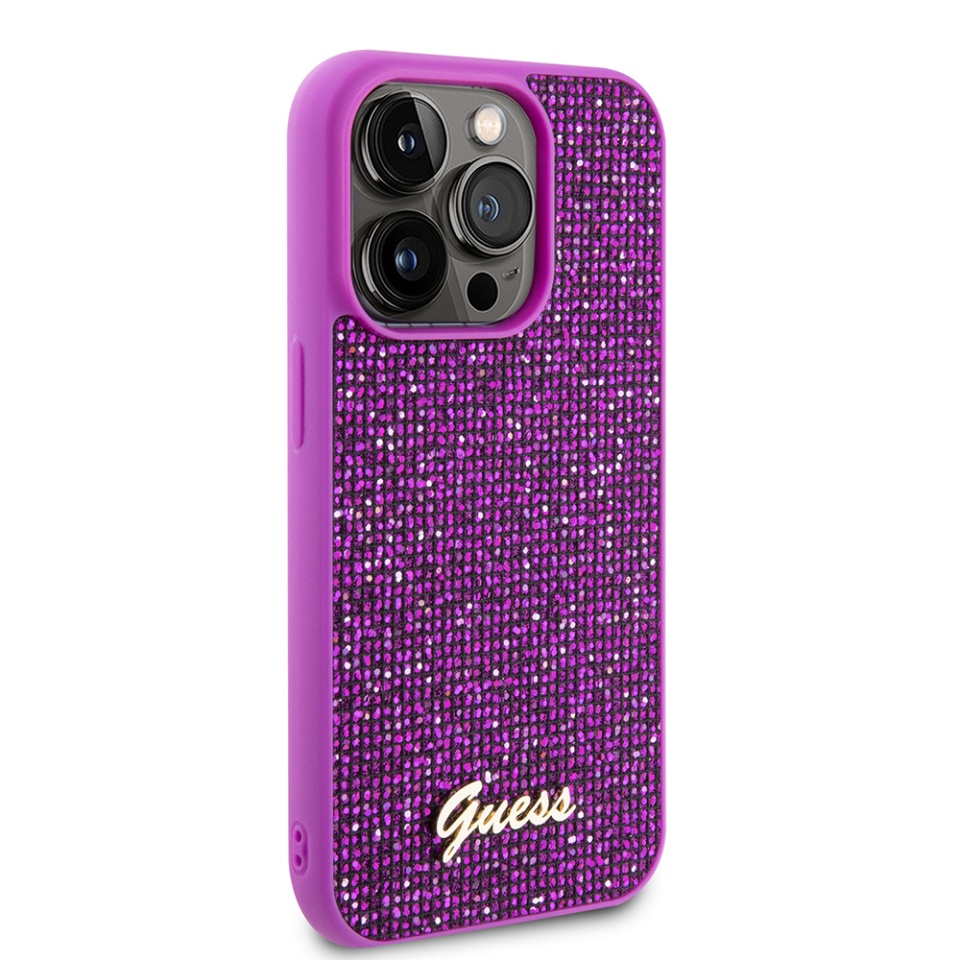 Husa pentru iPhone 15 Pro, Disco Metal Logo, Guess, Fucsia - 2 | YEO