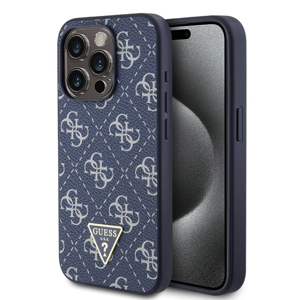 Husa pentru iPhone 15 Pro, Hardcase 4G Triangle Metal Logo, Guess, Albastru