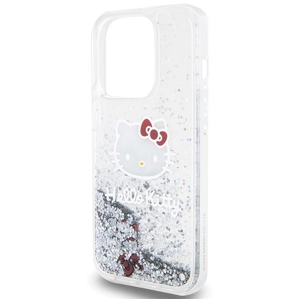 Husa pentru iPhone 15 Pro, Hardcase Liquid Glitter, Hello Kitty - Argintiu - 1 | YEO