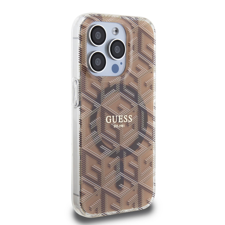 Husa pentru iPhone 15 Pro, IML GCube MagSafe, Guess - Maro - 3 | YEO