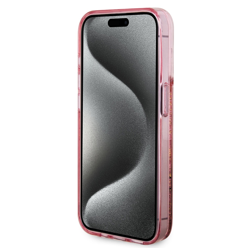 Husa pentru iPhone 15 Pro, Liquid Glitter Gold Stripes, Guess - Roz - 2 | YEO