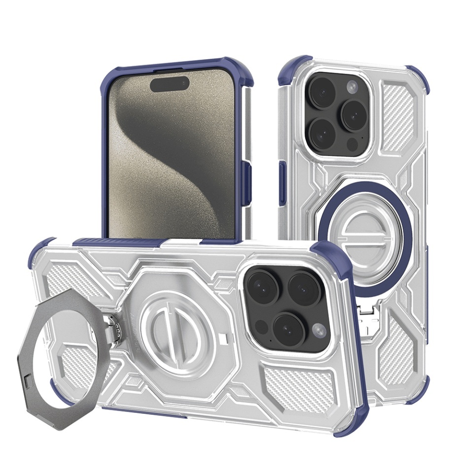 Husa pentru iPhone 15 Pro Max, Antisoc, SKYDDAR INOVATION, Carbon Shield PRO, Magsafe, set cu sticker, Albastru