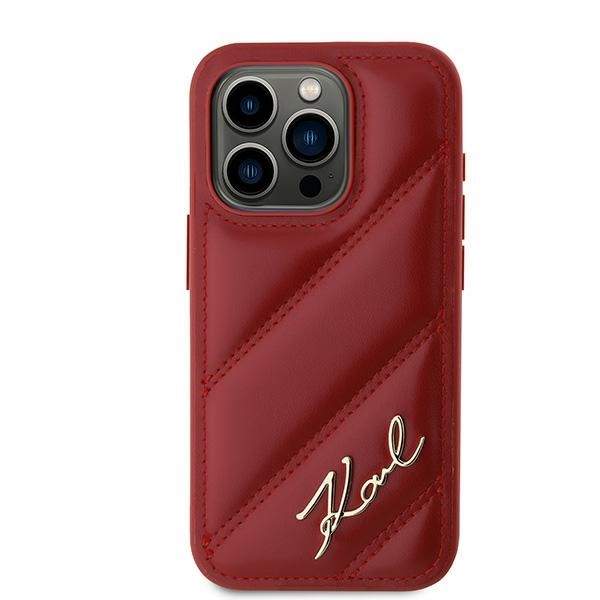 Husa pentru iPhone 15 Pro Max, Diagonal Quilted Script, Karl Lagerfeld - Rosu - 2 | YEO