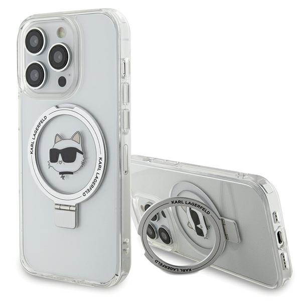 Husa pentru iPhone 15 Pro Max, Hardcase Ring Stand MagSafe, Karl Lagerfeld - Alb