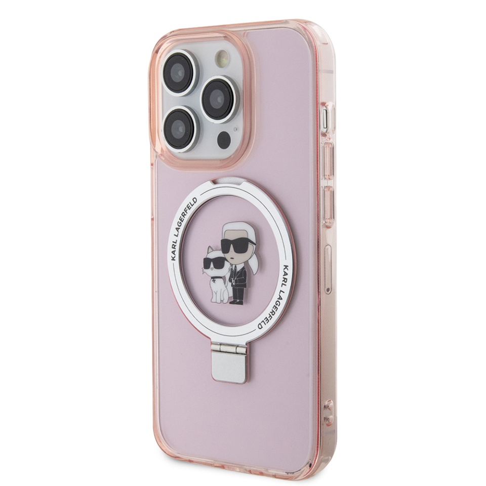 Husa pentru iPhone 15 Pro Max, Hardcase Ring Stand MagSafe, Karl Lagerfeld - Roz - 2 | YEO