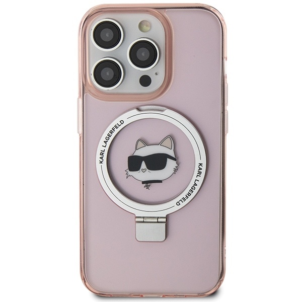 Husa pentru iPhone 15 Pro Max, Hardcase Ring Stand MagSafe, Karl Lagerfeld - Roz - 2 | YEO