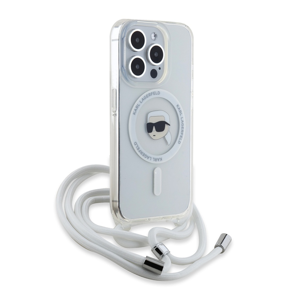 Husa pentru iPhone 15 Pro Max, Karl Lagerfeld, IML Crossbody MagSafe, Purple Monogram Karl&Choupette Head - 3 | YEO