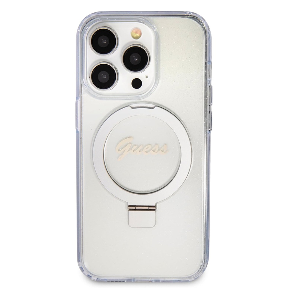 Husa pentru iPhone 15 Pro Max Ring Stand Script Glitter, Guess - Transparenta - 1 | YEO