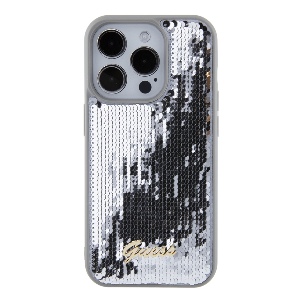 Husa pentru iPhone 15 Pro Max, Sequin Script Metal, Guess - Argintiu - 2 | YEO