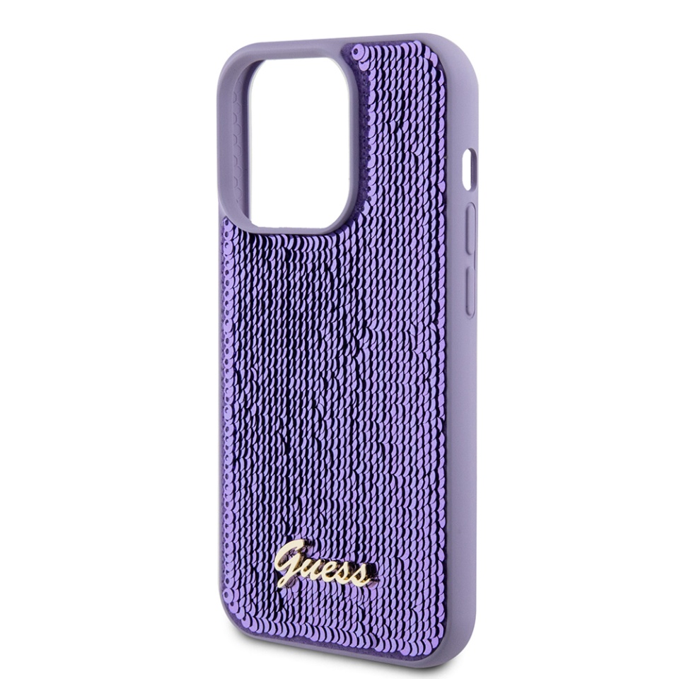 Husa pentru iPhone 15 Pro Max, Sequin Script Metal, Guess - Mov - 3 | YEO
