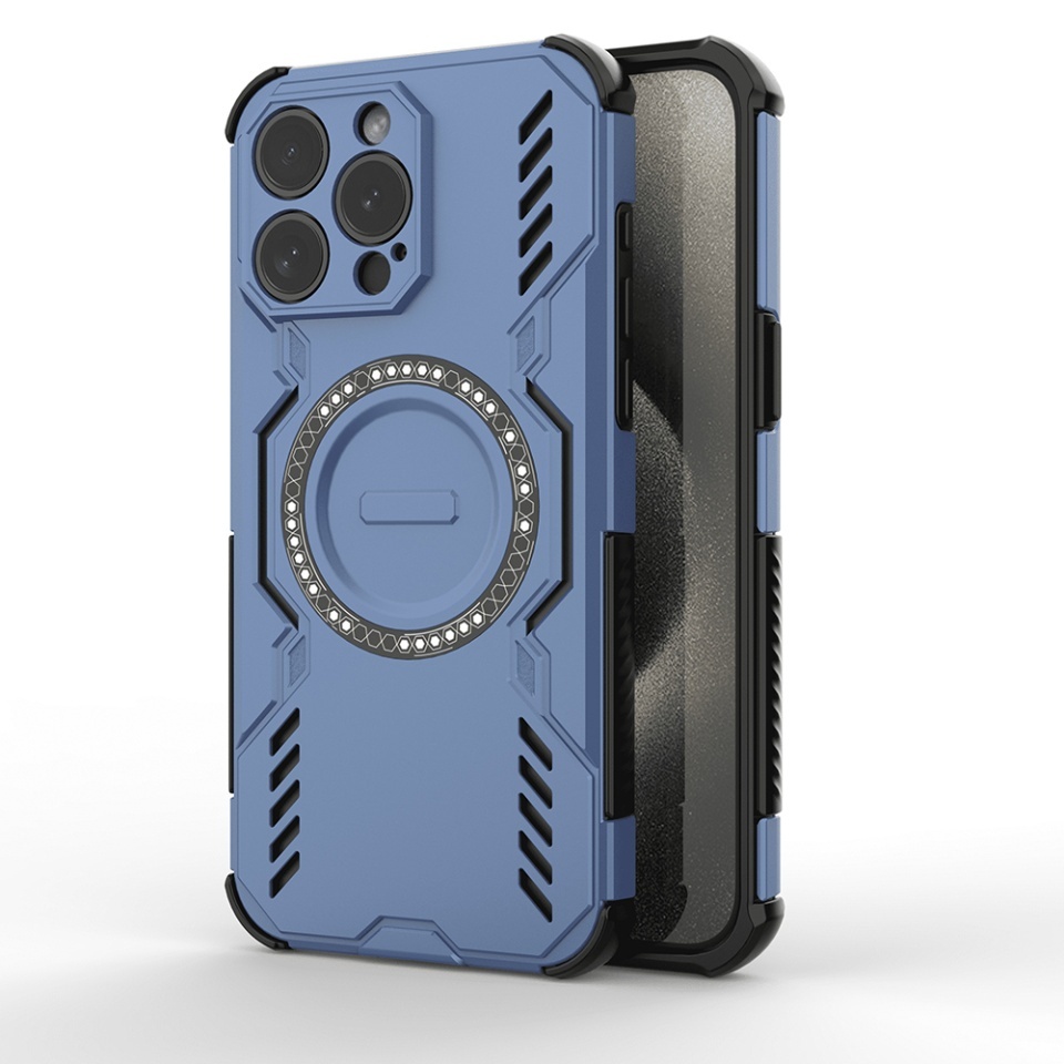 Husa pentru iPhone 15 Pro Max, SKYDDAR INOVATION, ArmorMag, Magsafe, set cu sticker, Albastru