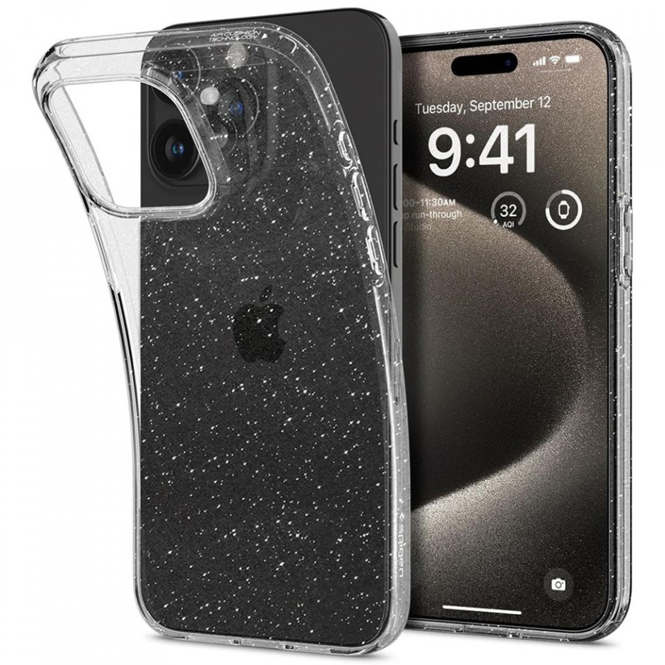 Husa pentru iPhone 15 Pro Max, Spigen Liquid Crystal Glitter - Crystal Quartz