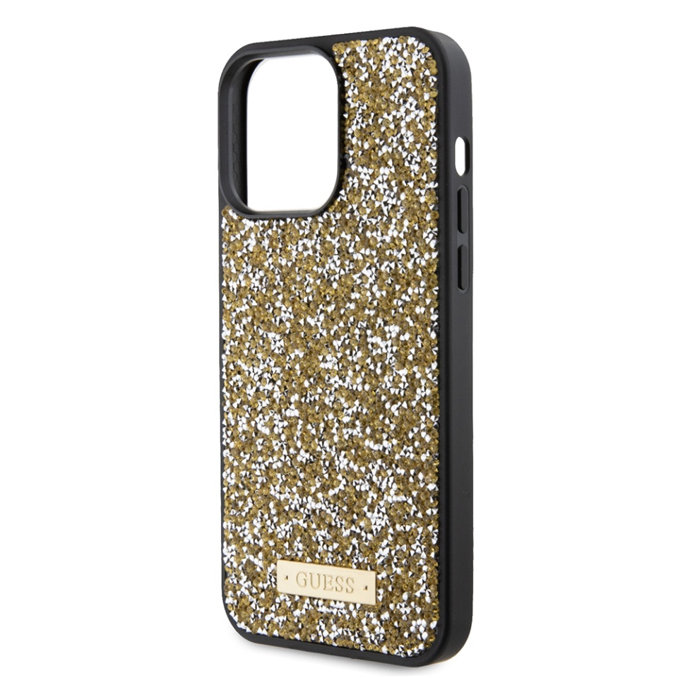 Husa pentru iPhone 15 Pro, Rhinestone Metal Logo, Guess, Galben - 3 | YEO