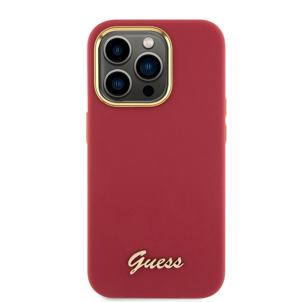 Husa pentru iPhone 15 Pro Silicone Script Metal Logo & Frame, Guess - Rosu - 1 | YEO
