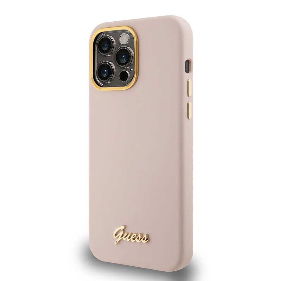 Husa pentru iPhone 15 Pro Silicone Script Metal Logo & Frame, Guess - Roz deschis - 3 | YEO