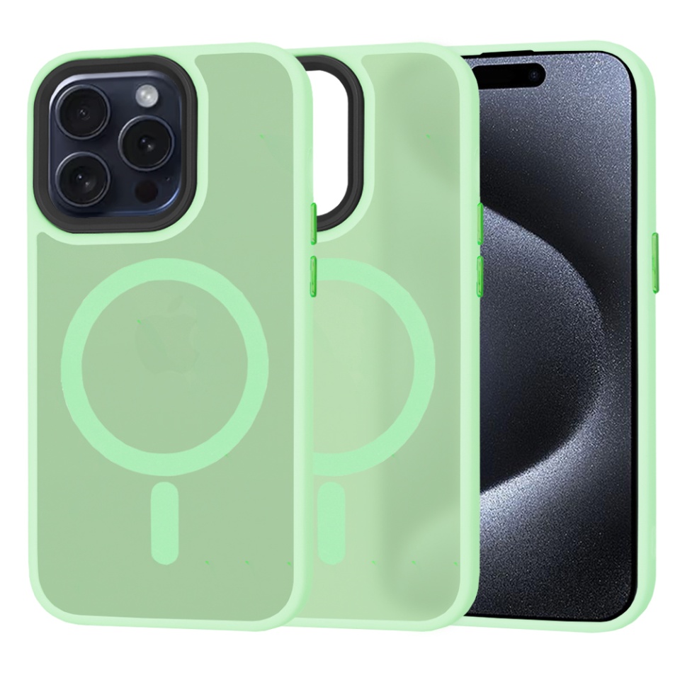 Husa pentru iPhone 15 Pro, SKYDDAR INNOVATION, HaloFrost MagSafe, Antisoc, set cu sticker, Verde deschis