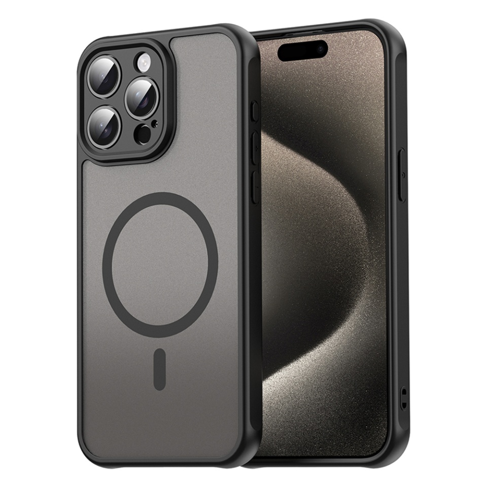 Husa pentru iPhone 15 Pro, SKYDDAR INNOVATION, HaloFrost MagSafe II, Antisoc, set cu sticker, Negru