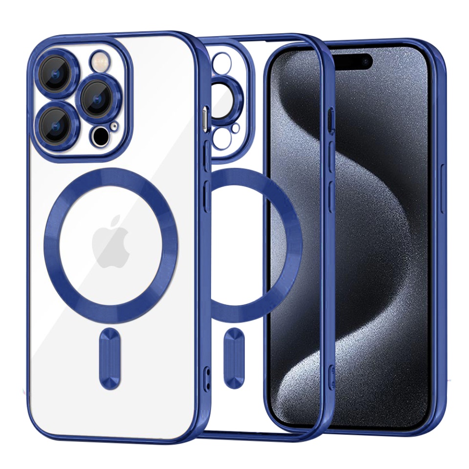 Husa pentru iPhone 15 Pro, SKYDDAR INNOVATION, Luxury Shield Magsafe, Protectie Antisoc, Albastru, set cu sticker