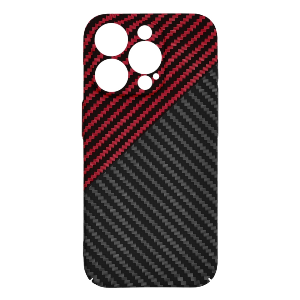 Husa pentru iPhone 15 Pro, SKYDDAR INNOVATION, textura carbon, Carbonite FiberShell, Rosu inchis, set cu sticker - 3 | YEO