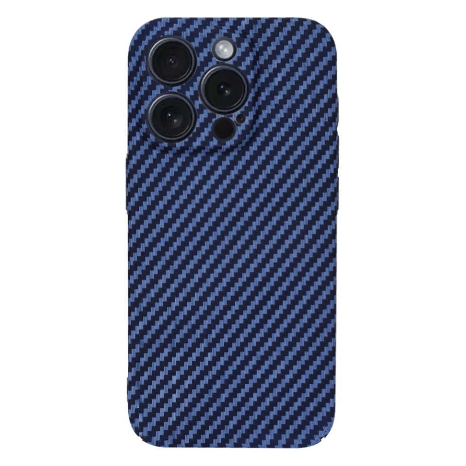 Husa pentru iPhone 15 Pro, SKYDDAR INNOVATION, textura carbon, Carbonite FiberShell, Cyan, set cu sticker - 2 | YEO