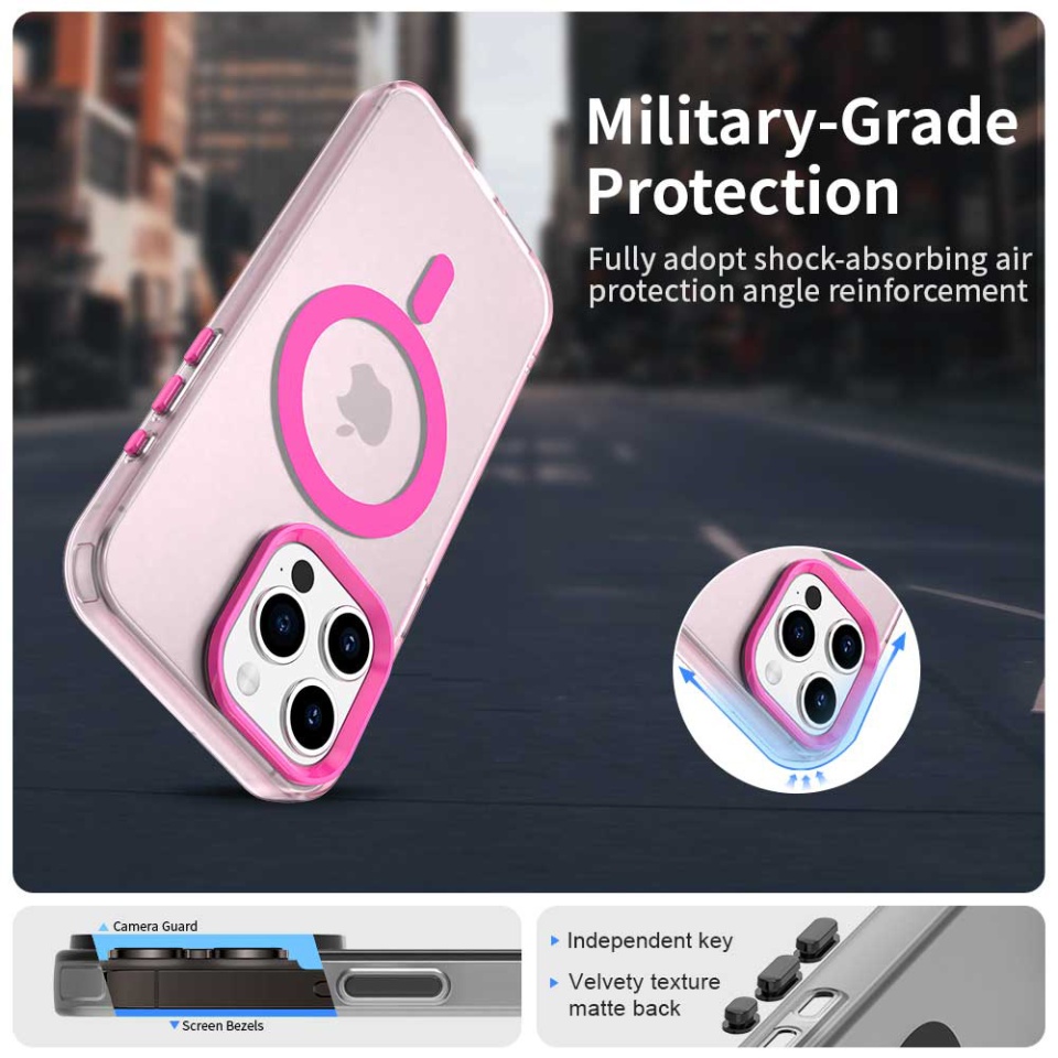 Husa pentru iPhone 15 Pro, SKYDDAR INOVATION, CandyCase, Magsafe, set cu sticker, Roz - 1 | YEO