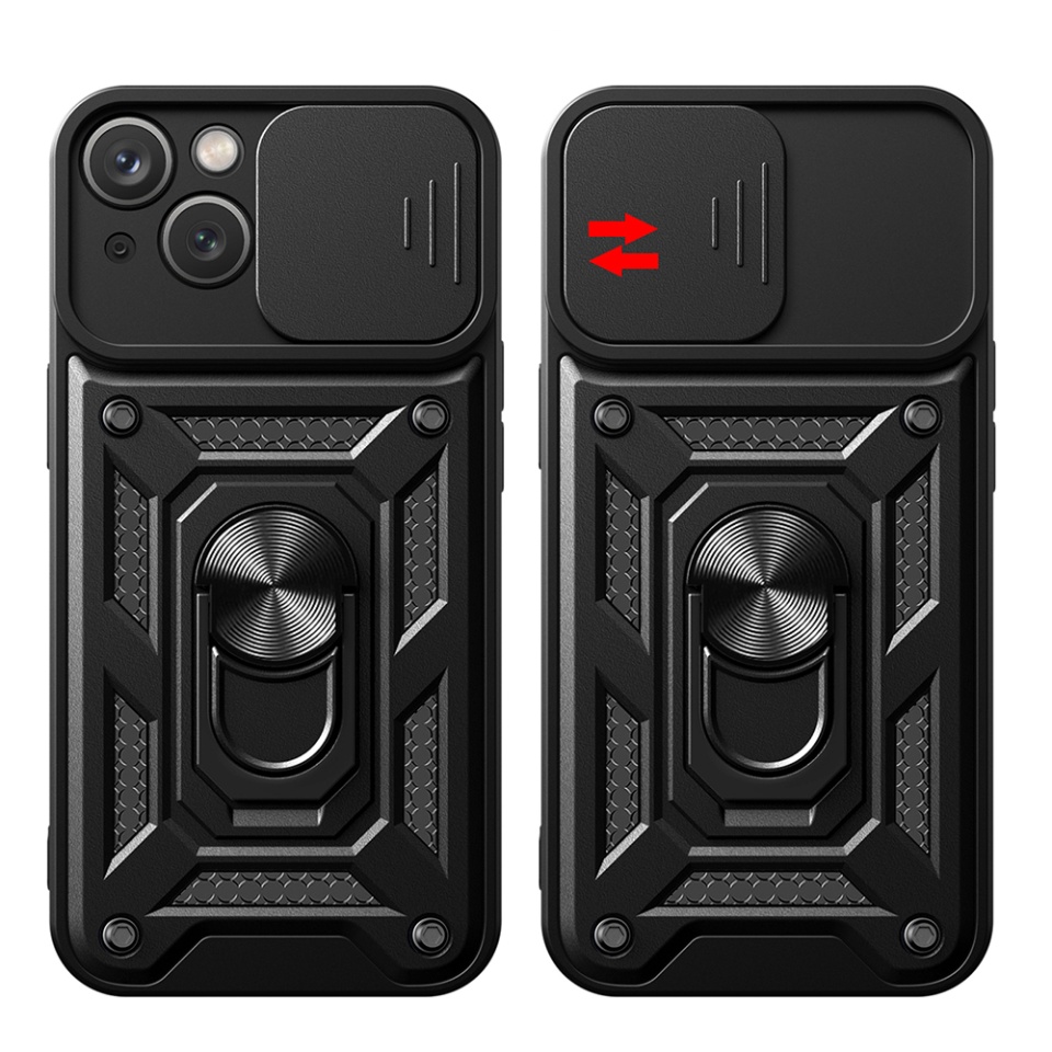 Husa pentru iPhone 15, SKYDDAR INNOVATION, CamShield, Albastru, set cu sticker - 1 | YEO