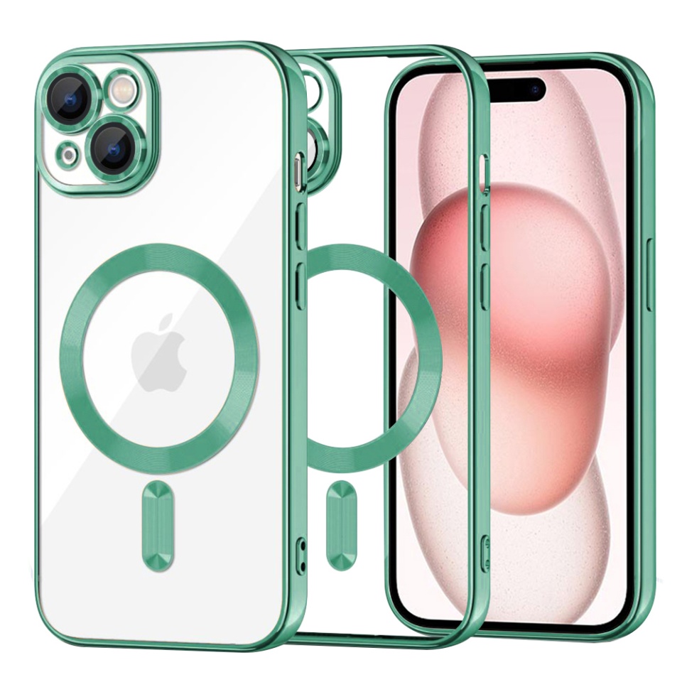 Husa pentru iPhone 15, SKYDDAR INNOVATION, Luxury Shield Magsafe, Protectie Antisoc, Verde deschis, set cu sticker