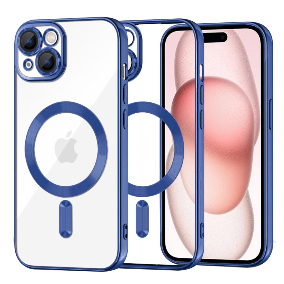 Husa pentru iPhone 15, SKYDDAR INNOVATION, Luxury Shield Magsafe, Protectie Antisoc, Albastru, set cu sticker