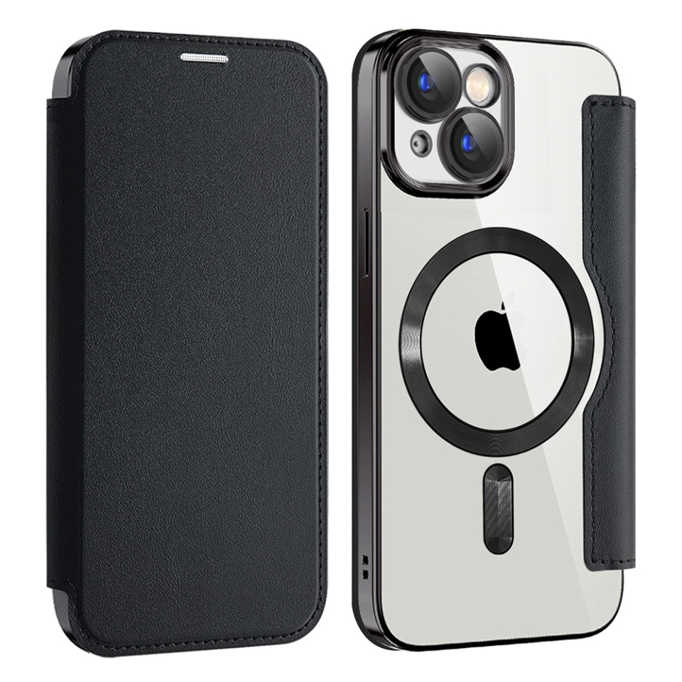 Husa pentru iPhone 15 tip carte, SKYDDAR INOVATION, SmartMag Book, Magsafe, RFiD, Suport Carduri, set cu sticker, Negru - 1 | YEO