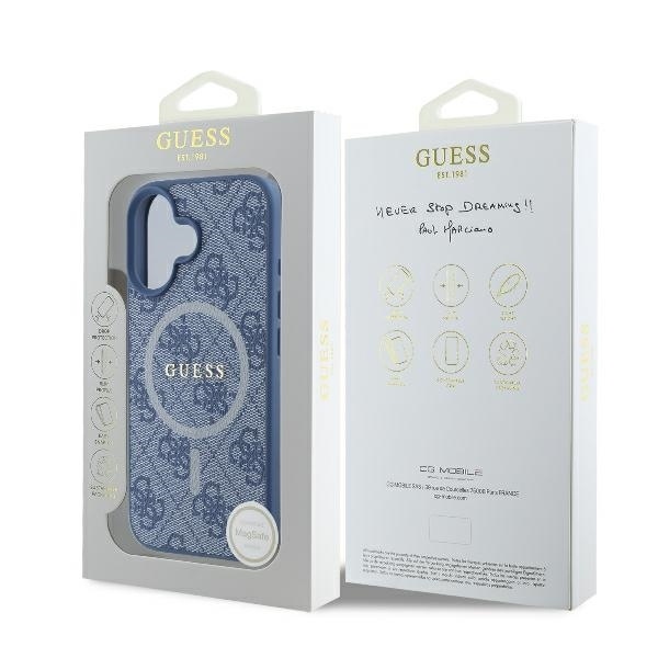Husa pentru iPhone 16, 4G Ring Classic Logo MagSafe, Guess, Albastru - 7