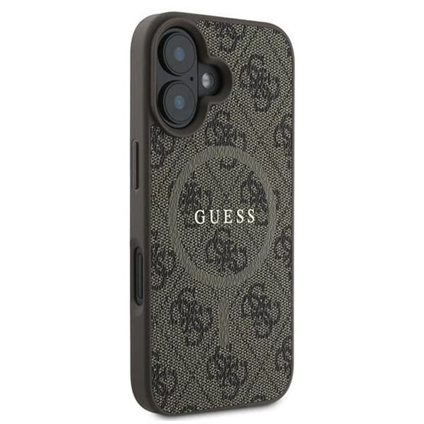 Husa pentru iPhone 16, 4G Ring Classic Logo MagSafe, Guess, Maro - 3 | YEO