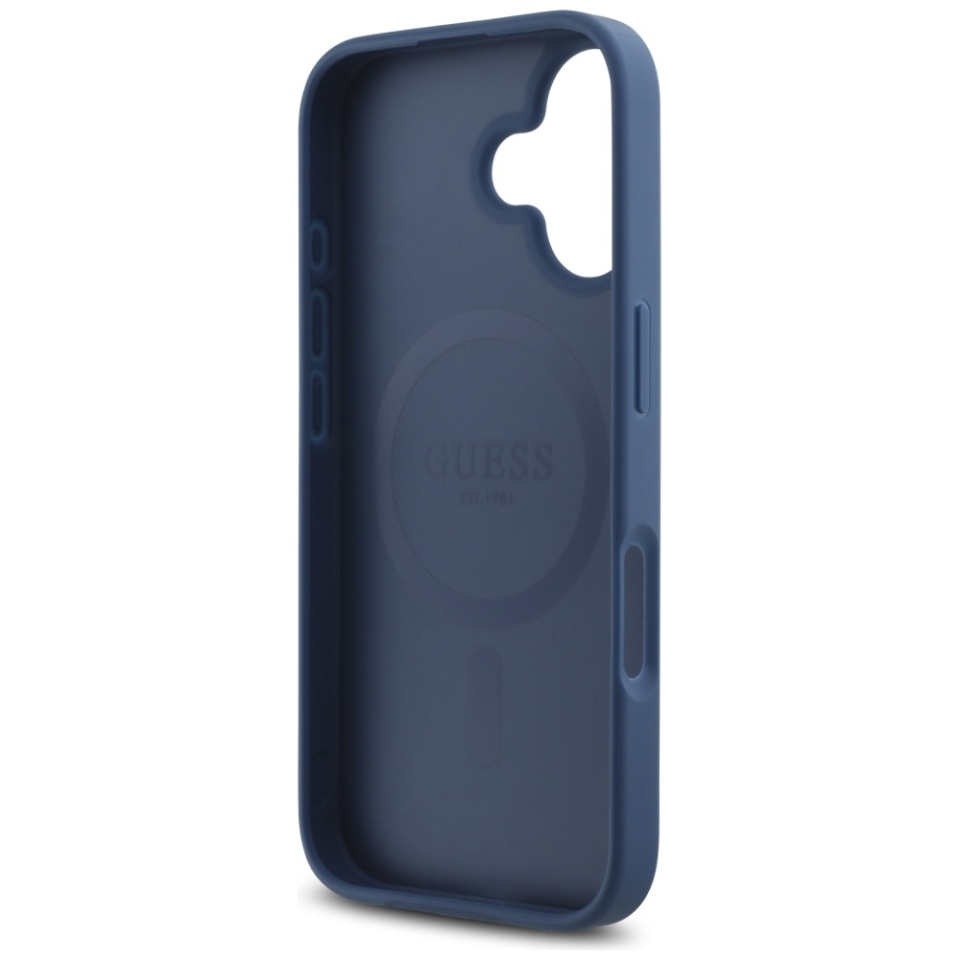 Husa pentru iPhone 16, Guess, 4G Small and Classic Logo MagSafe, Protectie Slim, Albastru - 1 | YEO