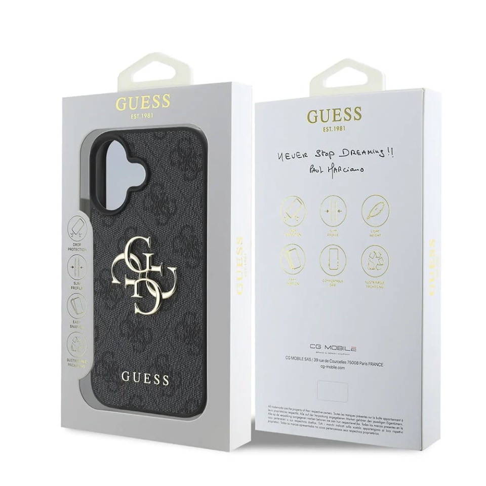 Husa pentru iPhone 16, Guess Hardcase 4G Big Logo, Protectie Slim, Compatibila, Negru - 5