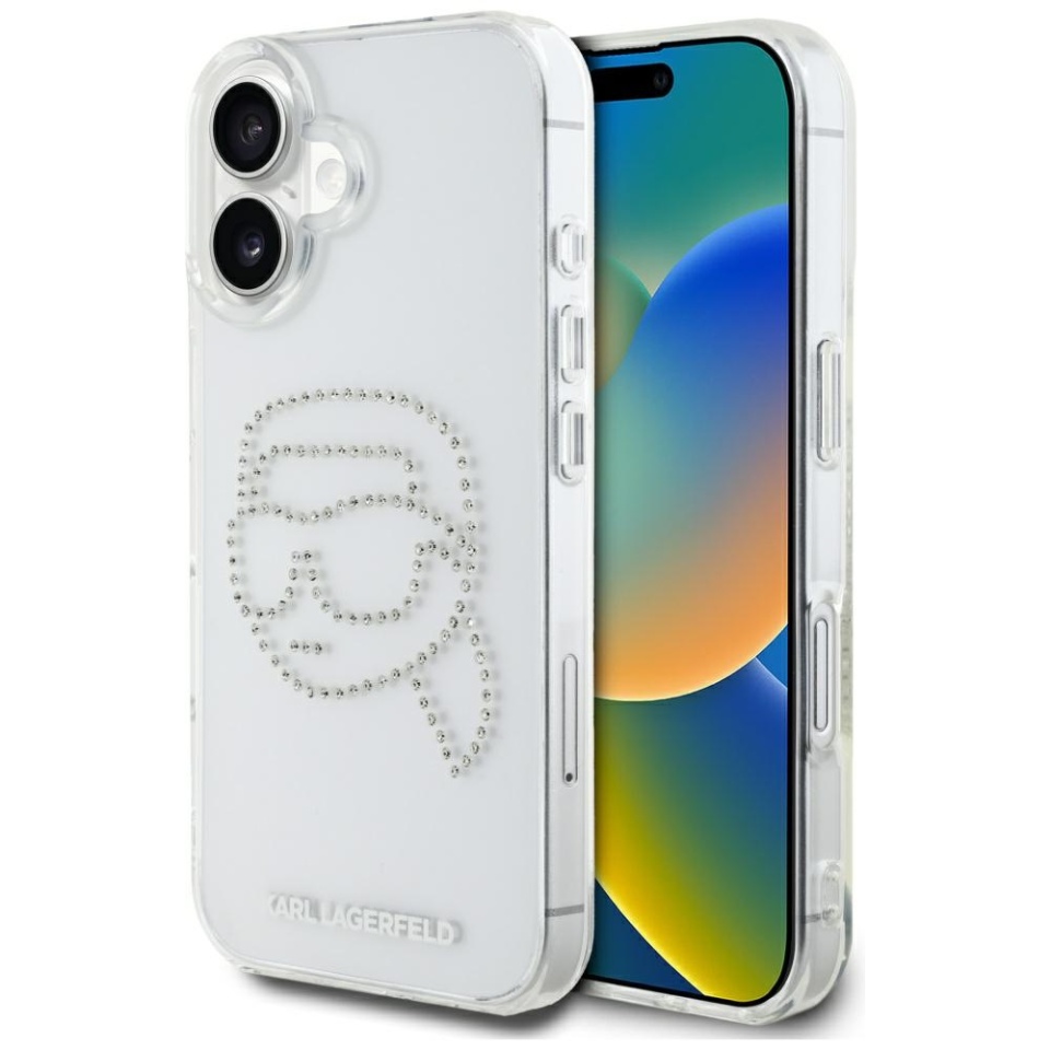 Husa pentru iPhone 16 IML Rhinestones, Karl Lagerfeld - Transparenta