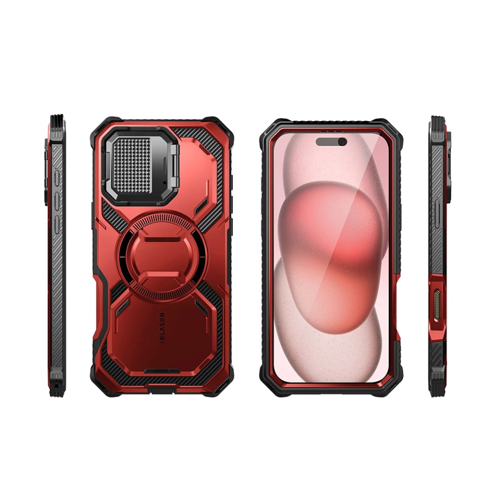 Husa pentru iPhone 16, Kickstand, AntiSock, I-Blason Armorbox - Rosu - 2 | YEO