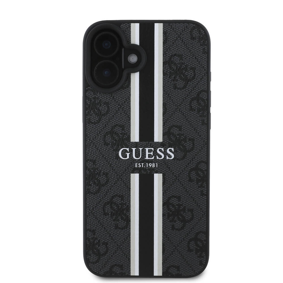 Husa pentru iPhone 16 Plus, Guess, Hardcase 4G Printed Stripes MagSafe, Negru - 2 | YEO