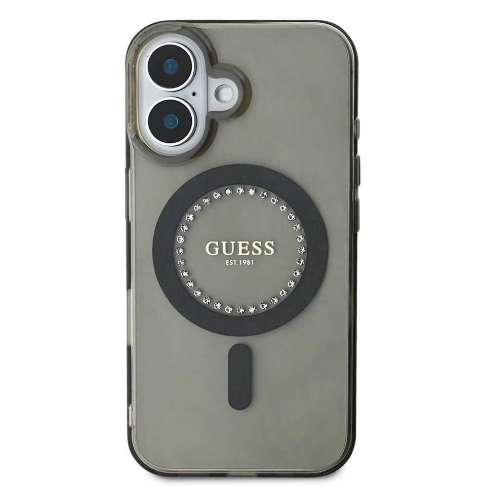 Husa pentru iPhone 16 Plus, IML Rhinestones MagSafe, Guess - Negru - 1 | YEO