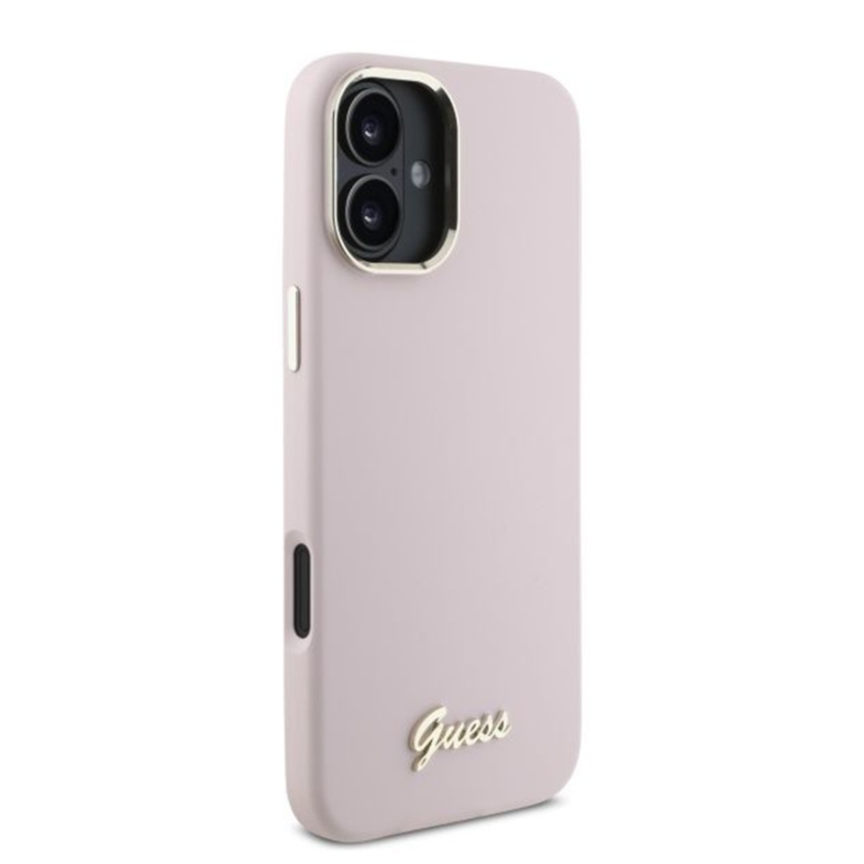 Husa pentru iPhone 16 Plus Silicone Script Metal Logo & Frame, Guess - Roz - 3 | YEO