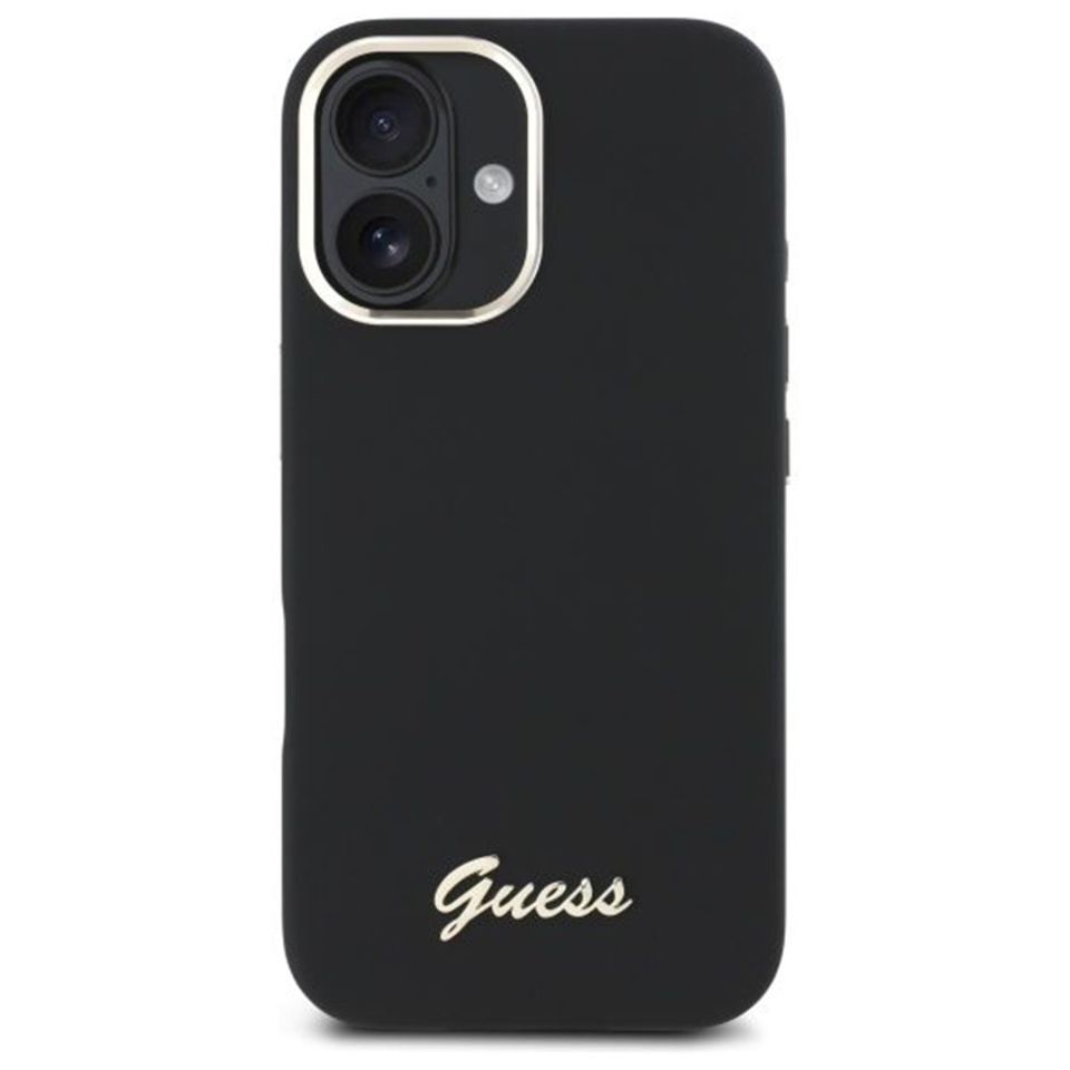 Husa pentru iPhone 16 Plus Silicone Script Metal Logo & Frame, Guess - Negru - 2 | YEO