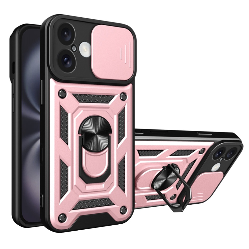 Husa pentru iPhone 16 Plus, SKYDDAR INNOVATION, CamShield, Roz, set cu sticker