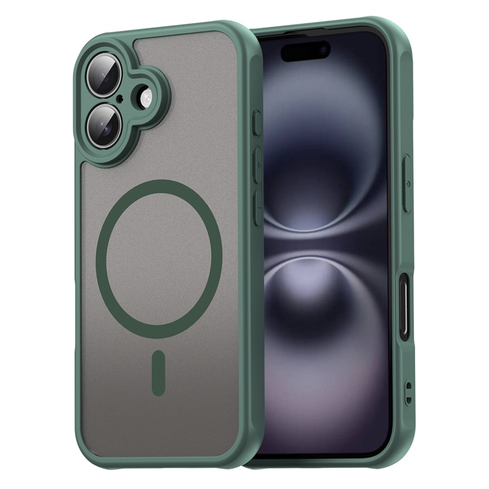 Husa pentru iPhone 16 Plus, SKYDDAR INNOVATION, HaloFrost MagSafe II, Antisoc, set cu sticker, Verde