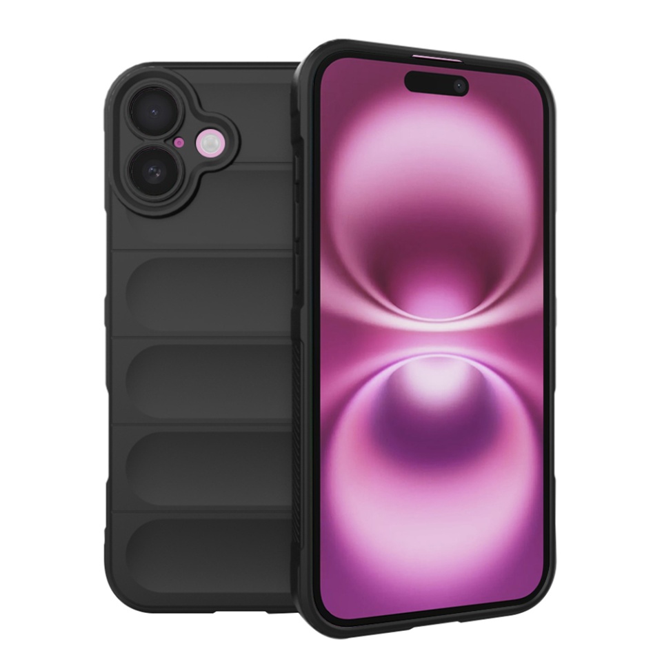 Husa pentru iPhone 16 Plus, SKYDDAR INNOVATION, Vogue, din Silicon Mat, Negru, set cu sticker