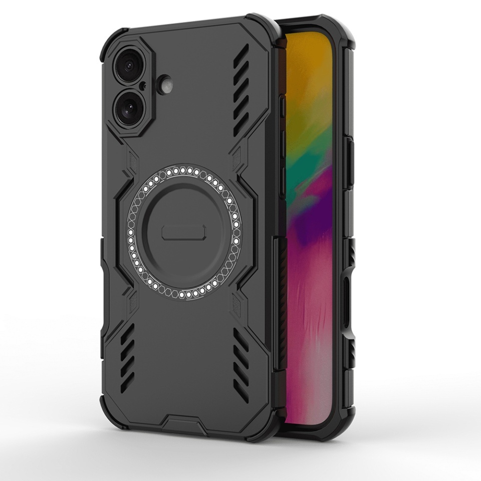 Husa pentru iPhone 16 Plus, SKYDDAR INOVATION, ArmorMag, Magsafe, set cu sticker, Negru