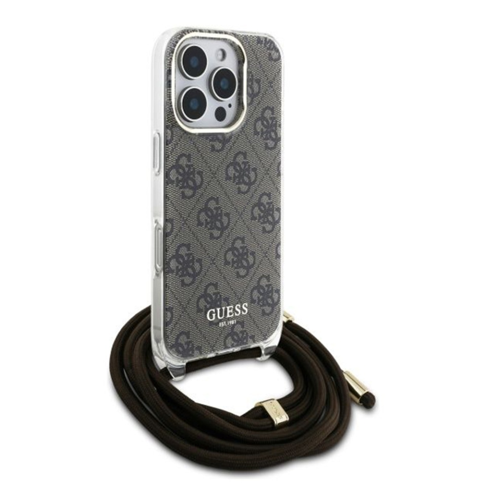 Husa pentru iPhone 16 Pro cu snur, Crossbody Cord 4G Print, Guess - Maro - 2 | YEO