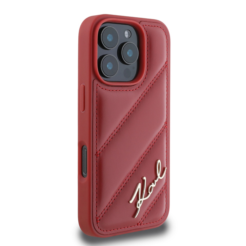 Husa pentru iPhone 16 Pro, Diagonal Quilted Script, Karl Lagerfeld - Rosu - 2 | YEO