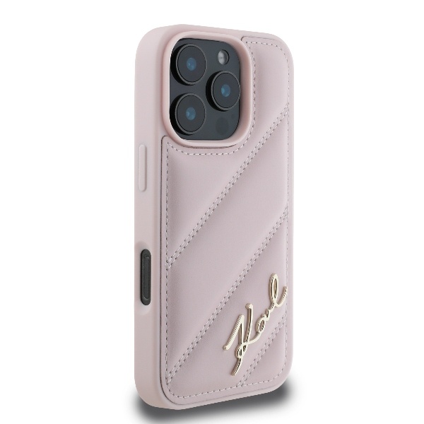 Husa pentru iPhone 16 Pro, Diagonal Quilted Script, Karl Lagerfeld - Roz - 6