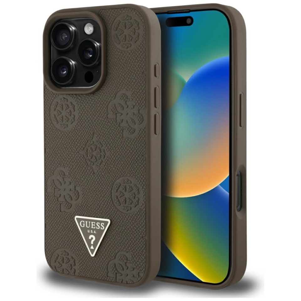Husa pentru iPhone 16 Pro, Grained Triangle, Guess, Maro