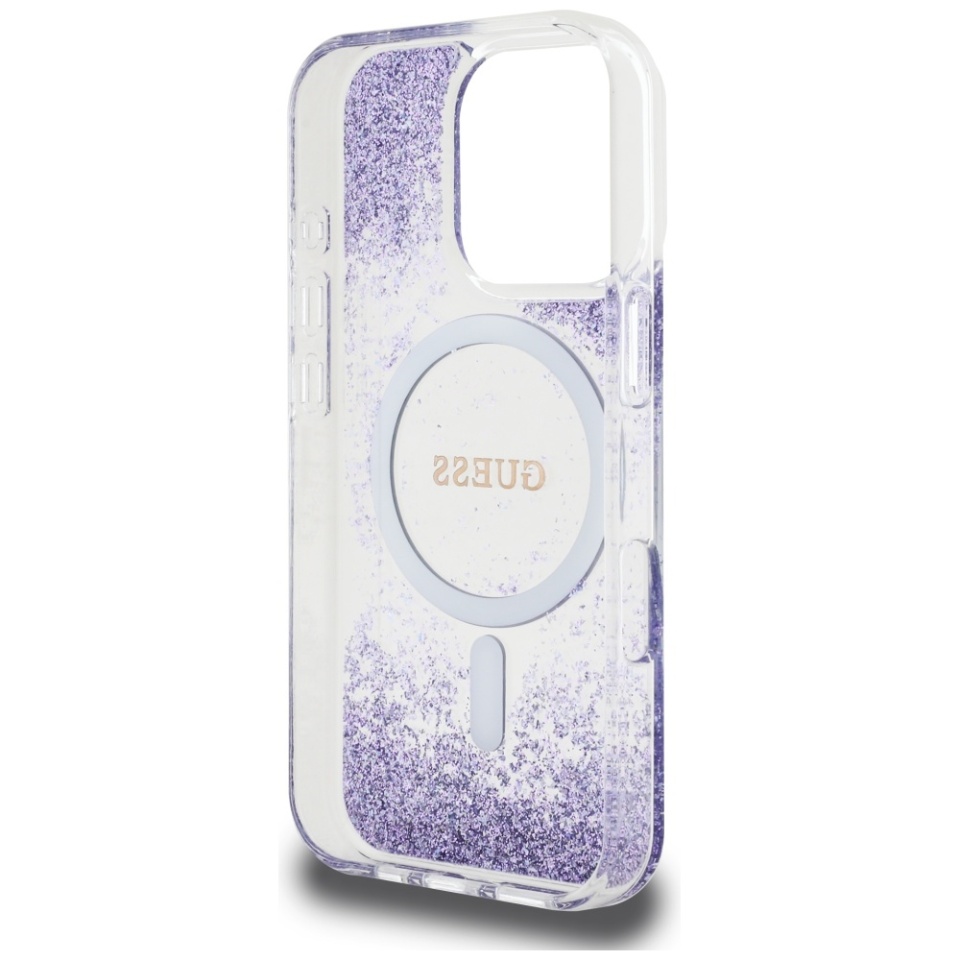 Husa pentru iPhone 16 Pro, Hardcase Resin Bottom Glitter MagSafe, Guess - Mov - 1 | YEO