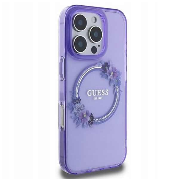 Husa pentru iPhone 16 Pro, IML Flowers Wreath MagSafe, Guess - Mov - 3 | YEO